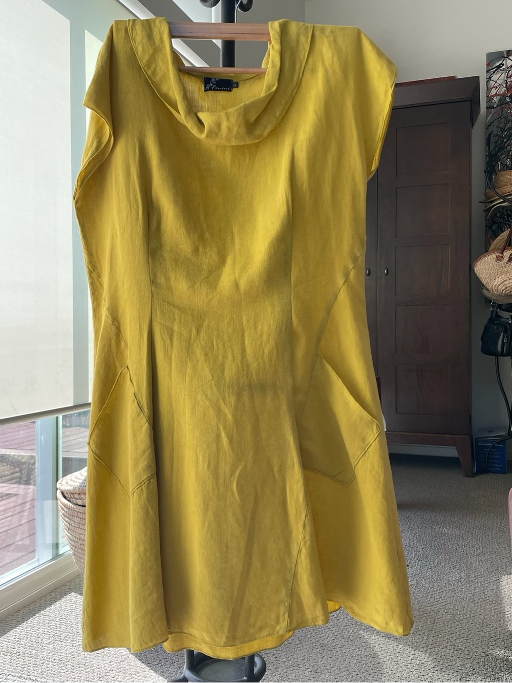 Stylish Yellow Cowl Neck A-Line Dress